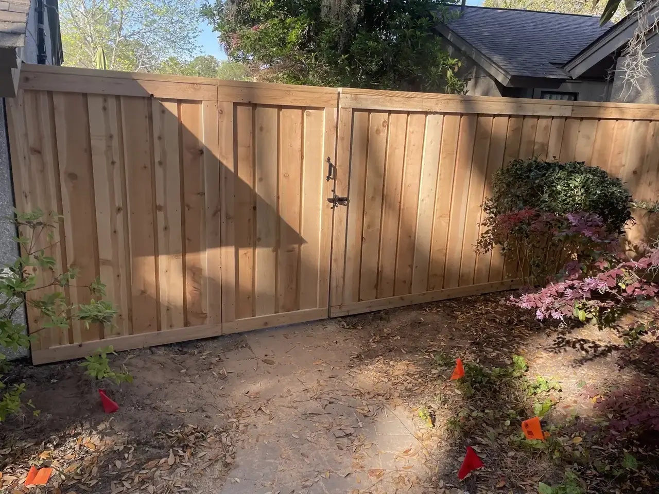 Custom cedar double gate with black hardware